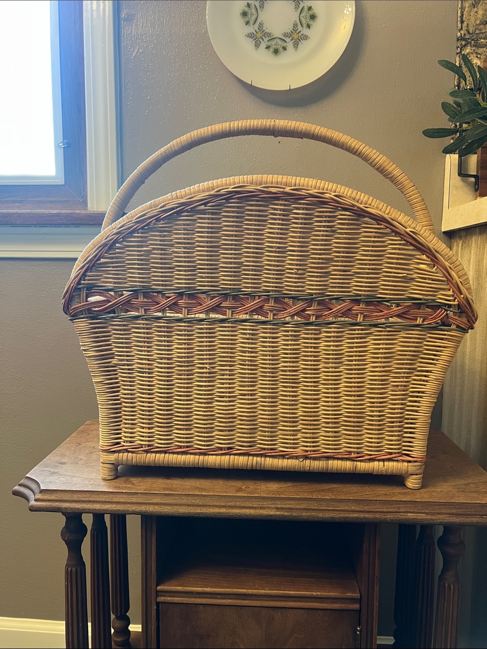 Vintage wicker magazine basket